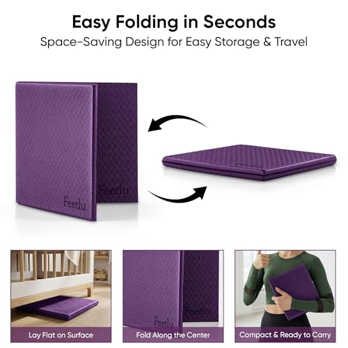 Yoga Knee Pad Cushion Exercise Knee Pad Folding, 1/2" Thick 24"x12" Eliminate Pain During Yoga or Exercise Workout– Extra Thick Padding& Support for Yoga Pilates, Fitness Exercise - color: Purple