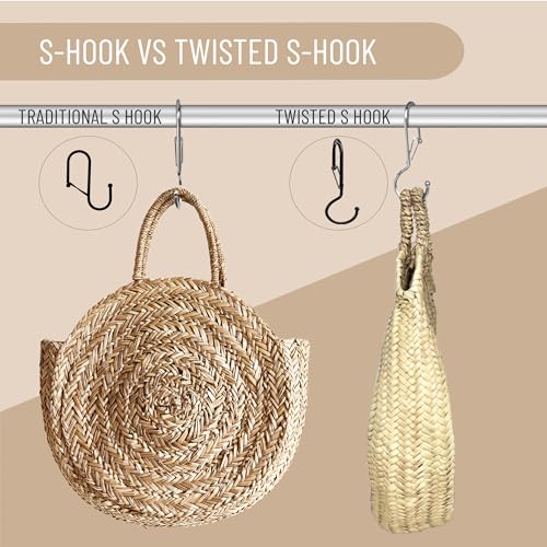6 Purse Hanger for Closet. Tote Hanger. S-Shaped Hooks S Hooks Twist Design. Anti Drop S-Shaped Hook for hanging handbags with Safety Buckle to Prevent Falls. Heavy Duty. (Silver, Twisted) - color: Silver, size: Twisted
