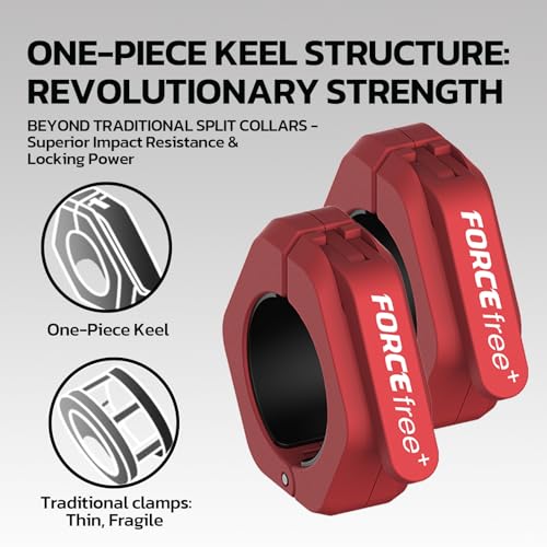 Forcefree+ Barbell Clips (Pair), Barbell Clamps, Quick Release Olympic Barbell Clamps with Anti Slip TPR Grip, Barbell Collars for Secure Weightlifting & Powerlifting - color: Red