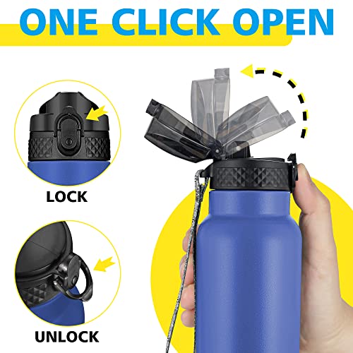 Han's Bottle Sports Water Bottle - 24 Oz, Straw Lid, Leak Proof, Vacuum Insulated Stainless Steel, Double Walled, Thermo Mug,Navy Blue - color: Navy Blue, size: 24 Ounces
