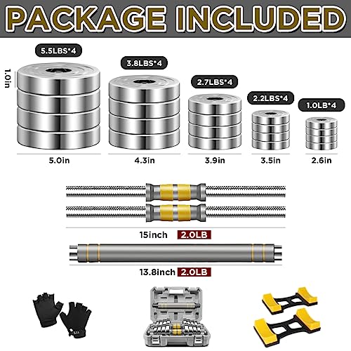 PHOEROS Adjustable Dumbbell Set - 44/66/88 LBS weights set, Dumbbell Barbell 3 in 1, Steel Dumbbells Pair with Connecting Rod for Adults Women Men Fitness Workout, Home Gym Exercise Training Equipment - color: 66lbs