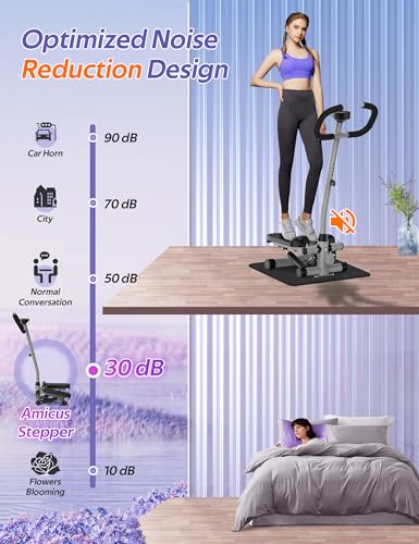 Mini Stepper with Handlebar for Exercise, 330lbs Stair Climber Machine | Hydraulic Fitness Stair Stepper with Resistance Band, Portable Workout Equipment for Home - style: Stepper with Handlebar-Gray