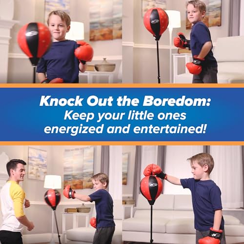 NSG Punching Bag for Kids & Boxing Gloves Set - Adjustable Freestanding Speed Bag with Spring-Loaded Stand, Junior Boxing Gloves & Hand Pump - Portable, Easy Assembly for Boys, Teens, Toddlers Ages 4+ - size: Small