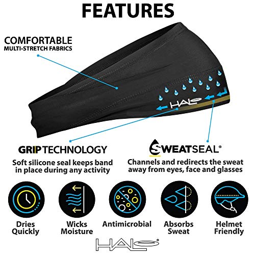 Halo Headband Bandit - 4" Wide Pullover Sweatband Running Headband Men Women Absorbent Soft Comfortable.Channels Sweat Out of Your Eyes Keeps Hair in Place No-Slip - color: Storm