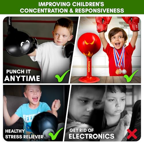 Bundle - Desktop Punching Bag and Boxing Gloves for Kids - Great Kids Boxing Set
