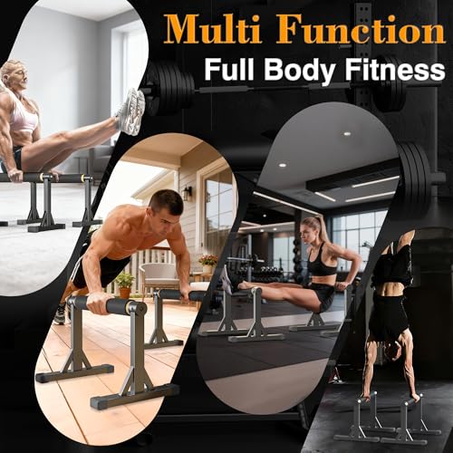 GanFindX Wooden Parallel Bars 12/10-14" 600LB Capacity for Home Gym | 600LB Wooden Parallettes with Non-Slip Base, Adjustable Bars for Dips, Push Ups, Handstands, L-Sits & Gym Training, Black - size: 12"