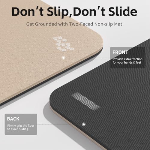 PAIDU Yoga Mat 8mm TPE Non‑Slip Fitness Mat with Strap for Home Workouts | SGS Certified, Odorless, Tear‑Resistant, Unisex, for Yoga, Pilates, Meditation, Home & Gym Workouts - color: Beige&Black