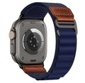 Alpine Loop Nylon Compatible with Apple Watch Ultra 3/2/1 Band 49mm Series 11/10/9/8/7/6/5/4/3/2/1/SE 46mm 45mm 44mm 42mm, Adjustable Soft Sport Strap with Leather Design for iWatch Men - color: Dark Blue