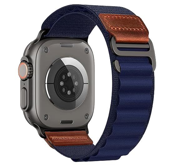 Alpine Loop Nylon Compatible with Apple Watch Ultra 3/2/1 Band 49mm Series 11/10/9/8/7/6/5/4/3/2/1/SE 46mm 45mm 44mm 42mm, Adjustable Soft Sport Strap with Leather Design for iWatch Men - color: Dark Blue