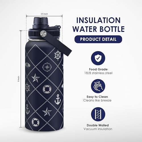SANDJEST Boat Captain Insulated Stainless Steel Water Bottle 32oz, Vacuum Chug Lid Travel Tumbler for Men Friends Dad Brothers, Gift for Birthday Christmas Fathers Day - color: Boat Captain