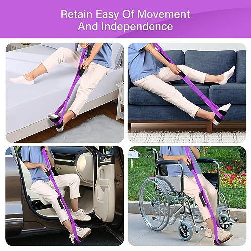 39'' Long Leg Lifter Strap with Padded Handgrips and Feet Loop,Rigid Leg Lifter Hip&Knee Replacement Surgery Recovery Kit,Mobility Aids Foot Lifter Easily Get in and Out of Bed,Car,Wheelchair - color: Pink, size: 39 Inch