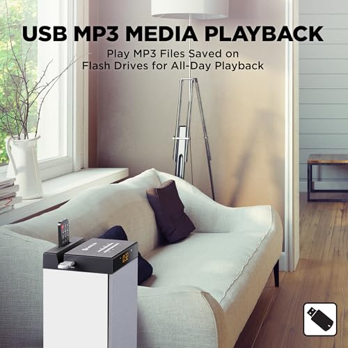GOgroove Bluetooth Tower Speaker with Subwoofer Built in - Floorstanding Home Speaker with Powerful Bass and Dual Drivers, 120W Peak Power, MP3 3.5mm Aux, USB 2.0 Port Flash Drive, FM Radio (White) - color: White