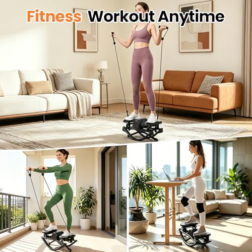 Rock Fitness Stepper, Portable Rock Stepper Side to Side with Digital Display & Resistance Bands, Low Impact Stair Stepper for Exercise at Home,Aerobic Workout Machine,330LBS Loading Capacity - color: Black