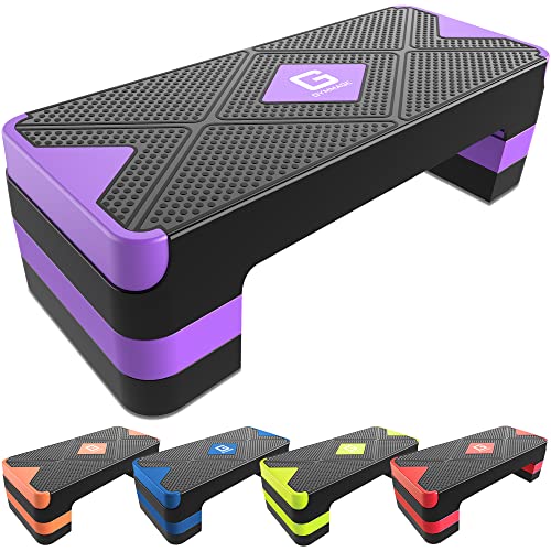 GYMMAGE Aerobic Exercise Step, Adjustable Height, | Aerobic Workout Step Platform for Exercise, 26.5" Step Deck with Adjustable Height, Women Home Gym Cardio Fitness - color: Purple