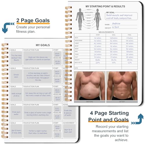 Guirnd Undated Fitness Workout Journal for Men & Women, A5(8.5" x 6.7") Fitness Journal Workout Planner, Workout Log Book Planner for Tracking, Motivating, and Achieving Your Fitness Goals - Black - color: Black