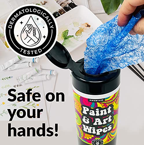 HIPPIE CRAFTER Paint and Art Wipes, 1 Pack (50 Piece) Heavy-Duty Cleaning Wipes for Paint, Epoxy, Glue, Latex & Acrylic Stains, Safe for Hands, Brushes, Plastic, Metal, Wood & Floors