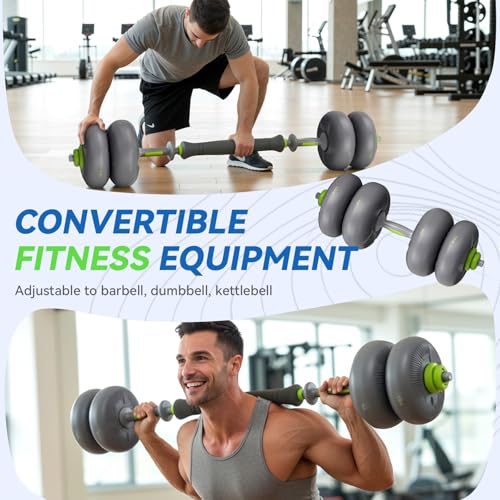 LIFERUN Adjustable Dumbbell Set, Soft PVC Coated, 45lbs/67lbs Free Weight Set Home Gym, 4-in-1 Used As Barbell, Dumbbells, Kettlebell, Weight Plates, Weights Dumbbells Set, Space Saving Fitness Exercise For Men/Women - color: Grey, style: 67lb