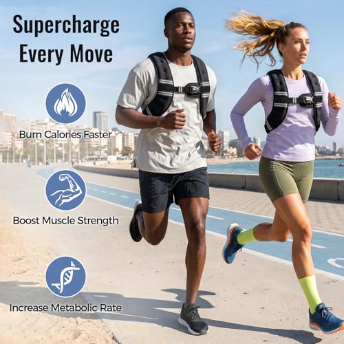 Zeerun Weighted Vest, 6lb/8lb/10lb/12lb/15lb/18lb/20lb/24lb/30lb for Men Women, Reflective Stripe Adjustable Buckle, Comfortable Durable Rucking Vest for Walking Running Strength Training - color: Black, size: 8 Lb