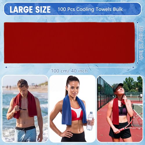 Hosuly 100 Pack Cooling Towels, 40"x12" Cooling Towels for Neck and Face Breathable Soft Chilly Sweat Rag Microfiber Sport Rags for Gym Yoga Golf Running - color: Deep Blue, Red