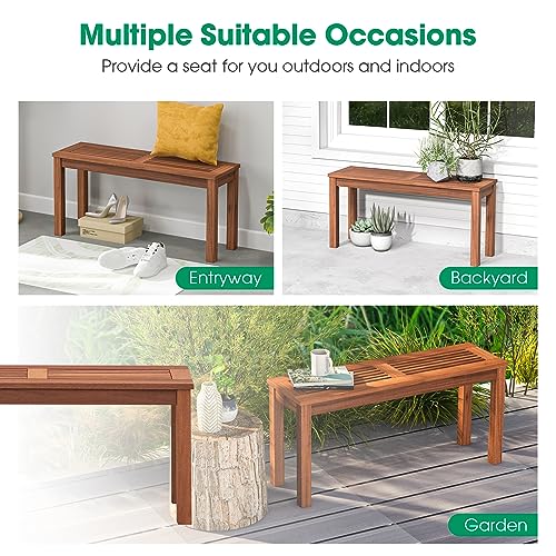 Tangkula Patio Wood Bench, 2-Person Solid Wood Bench with Slatted Seat, 39.5" Long Loveseat with Stable Wood Frame, Indoor Outdoor Dining Bench for Backyard, Poolside, Entryway (1) - size: 39.5"