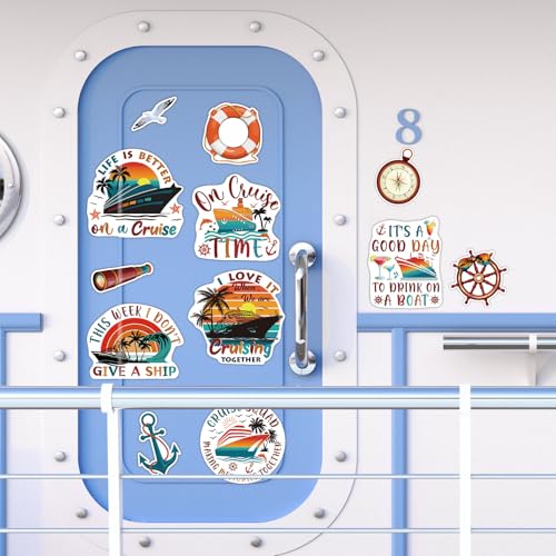 Kanayu 12 Pieces Cruise Door Magnets Decorations, Sea Navigation Ship Car Refrigerator Magnets Stickers Anchor Cruise Cabin Door Fridge Magnetic Decorations for Cabin Carnival Party(Retro Style) - style: Retro Style