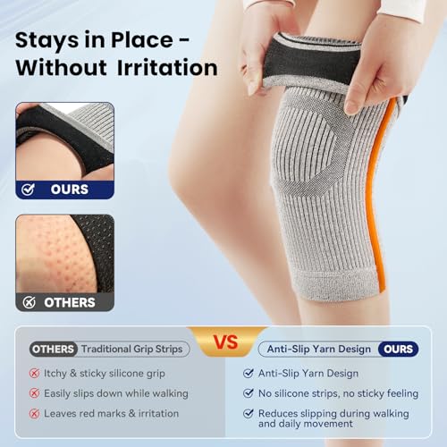JOMVD Knee Compression Sleeve for Arthritis Pain – Knee Brace for Knee Pain Relief, Meniscus Tear, Inflammation, Circulation, Swelling & Injury Recovery – Anti-Slip Breathable Support for Women & Men,Large - color: Grey, size: Large