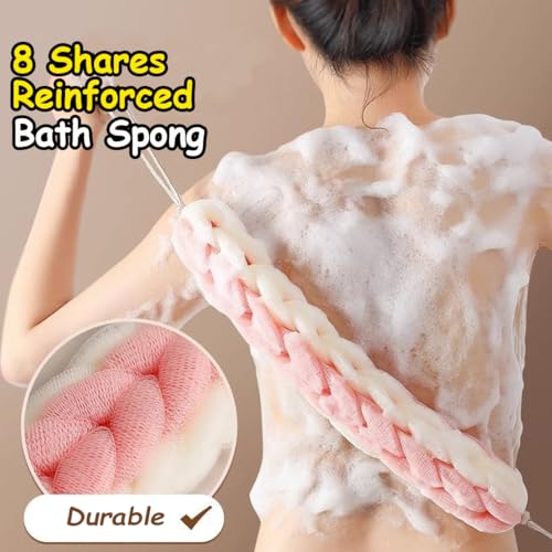 AARAINBOW 2 Packs Upgraded Long Stretch Back Sponge with Rope Handles Back Scrubber Bath Shower Mesh Sponge Exfoliating Body Scrub Stretch Braided Loofah for Men Women Braided Mesh Shower (Gray+Pink) - color: Gray+pink