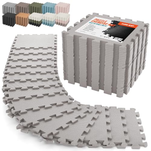 AIRHOP 18 PCS Gym Floor Mat, EVA Foam Puzzle Gym Mat, High-Density Interlocking Foam Floor Tiles for Home Gym, Play Workout Garage Kitchen Flooring 12.6"x12.6"x0.4" - color: Beige, size: 216 Tiles | 216 Sq Ft