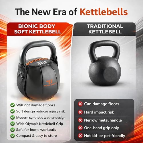 Bionic Body by Kim Lyons Soft Kettlebell with Handle | Soft Weight for Strength Training, Conditioning, Core & Full Body Workouts | Ergonomic Grip | Home Gym, Cross Training, HIIT & Functional Fitness Equipment - style: Orange - 40 LB