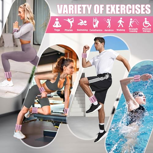 BECOJADDE Ankle Weights Set of 2 (1 lb/2 lb Each) for Women Men Adjustable Wrist Bracelet for Home Gym Weighted Bangles Wristbands Leg Arm Weights for Walking Swimming Running Pilates Yoga Gym - color: Pink, size: 2 Lb Pair (1 Lb Each)