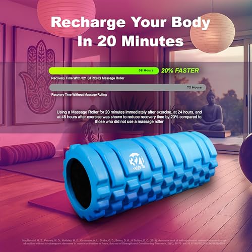 321 Strong Foam Roller - Medium Density Deep Tissue Massager for Muscle Massage and Myofascial Trigger Point Release, with 4K eBook - color: Blue