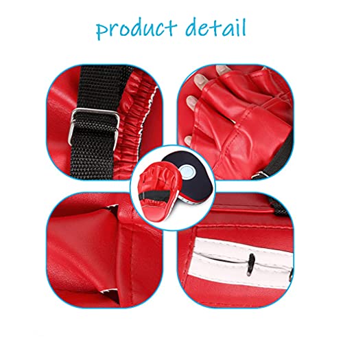 Boxing Curved Focus Punching Mitts- Leatherette Training Hand Pads Karate Muay Thai Training Gloves with Adjustable Strap - color: red
