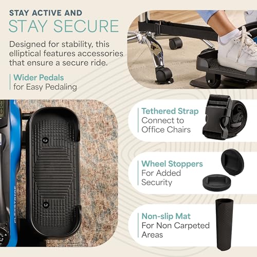 Lifepro Portable Under Desk Elliptical Exercise Machine - Manual Pedal Exerciser for Home Workouts, Muscle Toning, Energy Boost - Mini Foot & Leg Exerciser with Fitness App - color: Blue