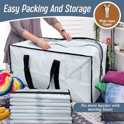 6 Pack Extra Heavy Duty Large Moving Bags with Strong Zipper & Comfortable Handles, Sturdy & Durable Clothes Storage Bags Totes Bins, Packing Moving Boxes for College Supplies, White - color: White, size: 6 Pack