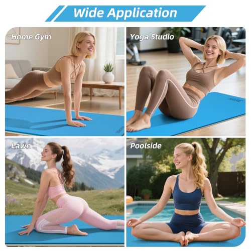 HAHE Wide Yoga Mat 72"x32"x0.4" Thick Pilates Mat with Carrying Strap | Exercise Mats for Home Workout, Wide Non-slip Exercise Mats, Double-Sided POE Fitness Mat for Yoga, Pilates & Travel - color: Blue+Milk Coffee