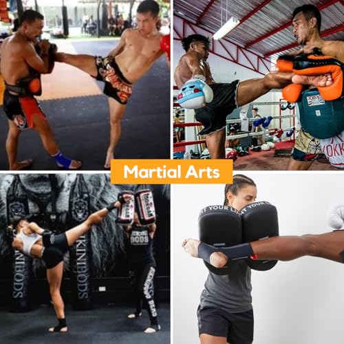 Martial Arts Kicking Shields Pad for Muay Thai, Taekwondo, Football, Basketball Training - Denser Foam, Longlasting PU Leather Kick Shield - style: 24x16in Blue