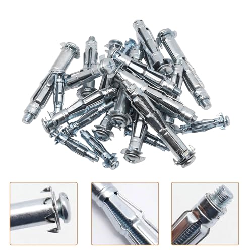 30 pcs Molly Bolts, Metal Drywall Anchors, Heavy Duty Zinc Plated Steel Molly Bolt (M6-52) - color: silver