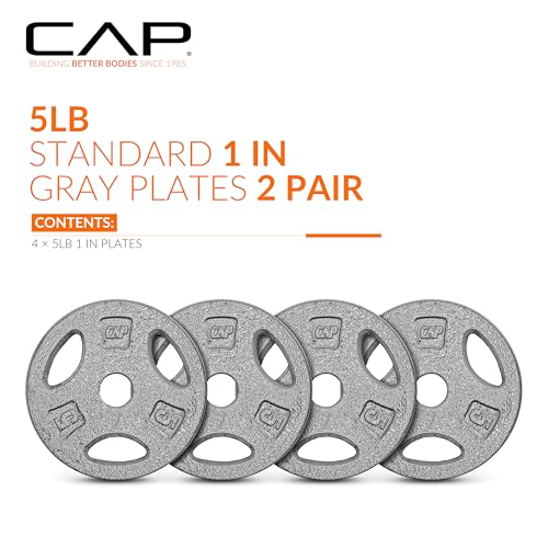 CAP Barbell Standard 1-Inch Grip Weight Plates - color: Gray, size: 5 lbs Plate Pack (x4)
