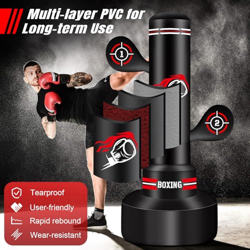 Heavy Freestanding Punching Bag for Adults, 70'' Standing Punching Bag Boxing Bag Bag with Boxing Gloves, Pump, Jump Rope and Reflex Ball, Women Men Kickboxing Bags for Training MMA Muay Thai Fitness