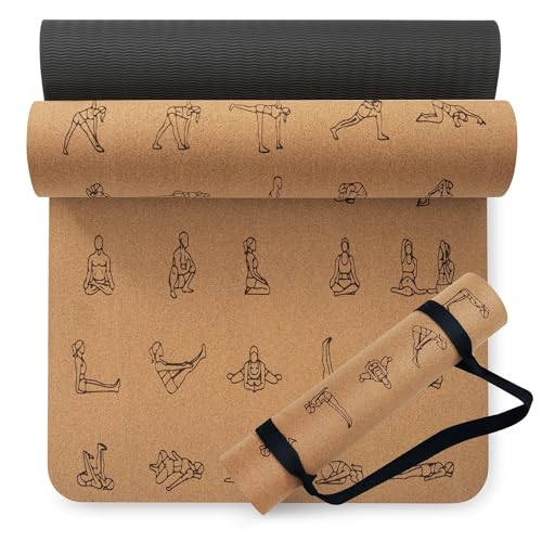 Umineux Cork Yoga Mat 1/4 & 2/5 Inch Thick 72 x 26 in | Thick Cork and TPE Non Slip Yoga Mats for Women Men, Sweat Proof, Sustainable, Great for Hot Yoga & Workouts - color: Print, size: 6MM