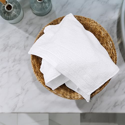 Tens Towels Pack of 6 Hand Towels, 100% Cotton, Lighter Weight, Quick to Dry, 16 x 28 Inches, Super Soft & Absorbent, Perfect for Bathroom & Kitchen, White - color: White