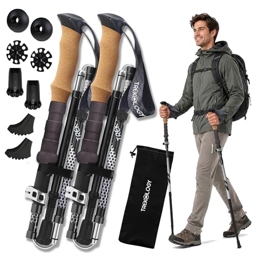 Trekology Trek-Z Collapsible Hiking & Trekking Poles - Balance Support for Seniors, Women, and Men, 2pc Per Set - color: Cork Black, size: 115–135 cm (for Height: 5’5” to 6’5”)