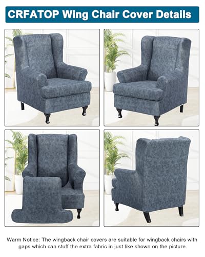 CRFATOP Waterproof Wing Chair Slipcovers 2 Piece Stretch Wingback Chair Cover Spandex Fabric Wingback Armchair Covers with Elastic Bottom for Living Room Bedroom Wingback Chair,A21 - color: Color A21