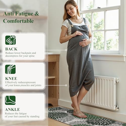 Anti Fatigue Kitchen Mat 2PCS,Boho Dahlia Floral Kitchen Rugs Non Slip Rubber Backing,Waterproof Farmhouse Kitchen Mat for Floor,Cushioned Standing Mat Christmas Decor for Laundry,Sink,Desk,Green - color: Dark Green, size: 17.3" x 47 "+ 17.3" x 29 "--0.47