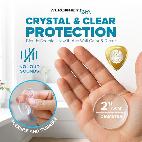 STRONGEST HOME Door Stoppers (Medium) 2" - Door Stop for Wall with Strong Back Adhesive - Quiet and Shock Absorbent Silicone Wall Protectors from Door Knobs - Protects Every Surface - (Clear | 6 PCS) - color: Clear, size: Medium