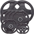 Body-Solid Quad Grip Design Rubber Plate - Olympic Weight Plates, Set with Rubber Coating, Dumbbell & Bumper Weights for Barbell (105 lbs.)