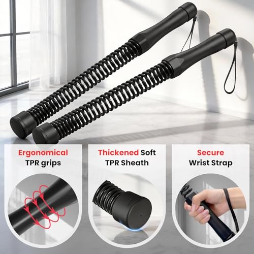 DERACY Pair of 2-in-1 Cordless Battle Ropes, Ropeless Battle Ropes for Home Gym, Portable Battle Rope, Home Workout Equipment for Men Women (Black) - color: Black
