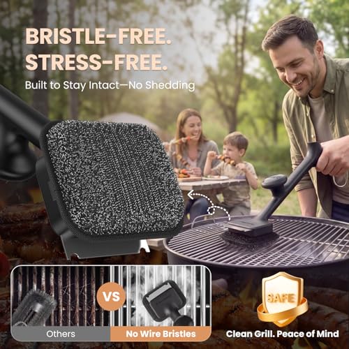 ThermoMaven BBQ Grill Brush Bristle Free - 17" Safe Steam Grill Cleaner Brush with Scraper and 5 Brush Heads for Porcelain/Gas/Charcoal Grill Outdoor Grill Barbecue Cleaner - size: Black 5pcs-Medium