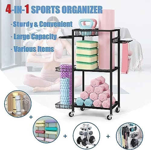 LIANTRAL Yoga Mat Storage Rack - Metal Gym Organizer for Yoga Mats, Foam Rollers & Fitness Equipment, Space Saving Workout Equipment Storage Rack for Home Exercise and Fitness Gear - color: Black