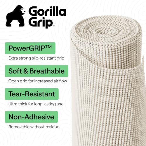 GORILLA GRIP powerGRIP Drawer Shelf and Cabinet Liner, Thick Strong Hold, Non-Adhesive Liners Protect Kitchen Cabinets and Cupboard, Bathroom Drawers, Easy Install, Breathable Mat, 12" x10' Snow White - color: Snow White, size: 12" X 10', style: 12" x 10'